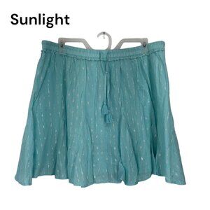 Crown & Ivy Women SZ XXL Teal Flared Skirt Silver Stitching & Drawstring Waist